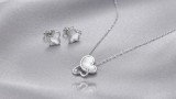 Cumpara ieftin Set Bijuterii din Argint 925 Rodiat cu Sidef E i Zirconiu , Colier Dublu Trifoi 40+5cm