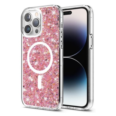 Husa pentru iPhone 14 Pro Max - Techsuit Sparkly Glitter MagSafe - Pink foto