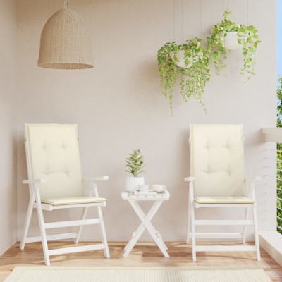 vidaXL Perne scaun cu spătar &amp;icirc;nalt, 2 buc., crem, 120x50x3 cm, textil foto