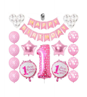 Set 21 baloane pentru aniversare petrecere HAPPY BIRTHDAY - 1 ani foto