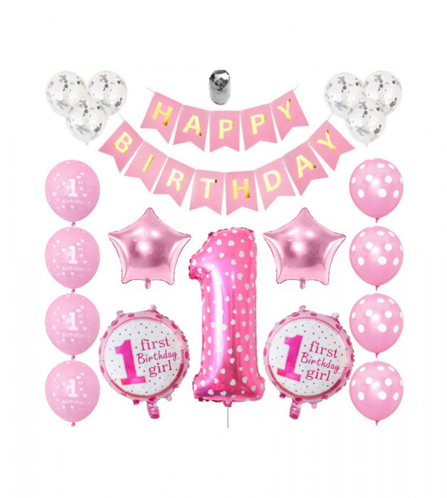 Set 21 baloane pentru aniversare petrecere HAPPY BIRTHDAY - 1 ani