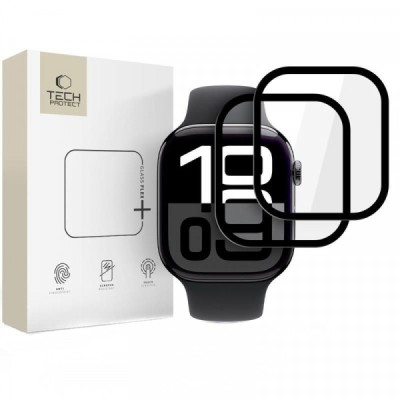 Folie Protectie Tech-Protect Flexpentru Apple Watch 46mm Series, Set 2 bucati, Sticla Flexibila, Neagra foto