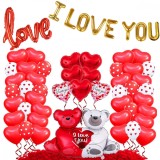 Set baloane I LOVE YOU, 1 banner I LOVE YOU, 47 baloane, 1000 petale rosii, Accesorii