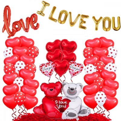 Set baloane I LOVE YOU, 1 banner I LOVE YOU, 47 baloane, 1000 petale rosii, Accesorii foto
