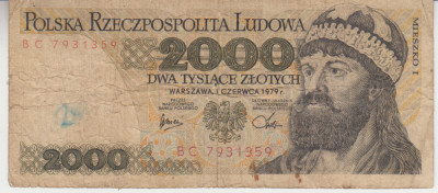 M1 - Bancnota foarte veche - Polonia - 2000 zloti - 1979 foto