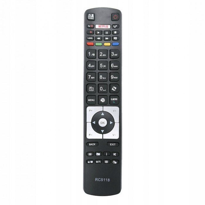 Telecomanda pentru TV Telefunken, JVC, Vestel, Orion RC5118, x-remote, Universal, Netflix, YouTube, Negru