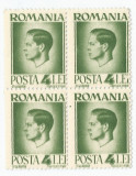 *Romania, LP 187/1945, Uzuale - Mihai I, hartie alba, bloc de 4, eroare, MNH, Nestampilat