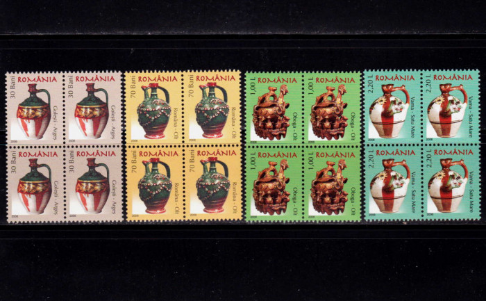 ✅RO 2006 ,LP 1729 ,&quot;Ceramica romaneasca/ Ulcioare de nunta (III)&quot; - bloc de 4 marci ,MNH