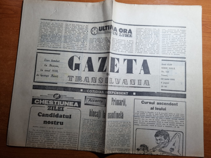 ziarul gazeta de transilvania 12 iunie 1992