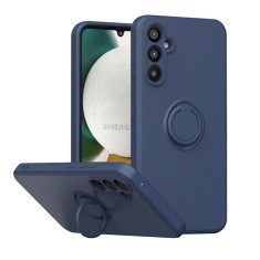 Husa telefon cu inel samsung galaxy a54, interior cu piele alcantara, suport inel rotativ cu magnet auto, albastru foto