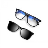 Cumpara ieftin Ochelari de soare smart iSEN GS05, Lentile transparente + lentile negre polarizate, Unisex, Rama magnetica, Microfon si difuzor incorporat, Muzica si