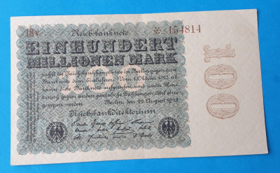 Bancnota veche - Germania 100 Milioane Mark 1923 in stare foarte buna foto