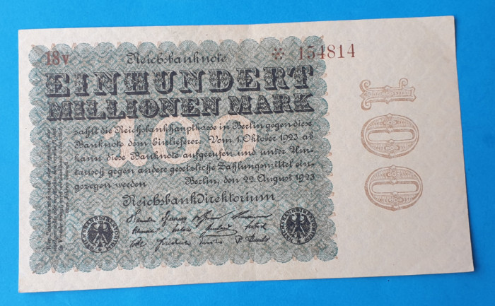 Bancnota veche - Germania 100 Milioane Mark 1923 in stare foarte buna