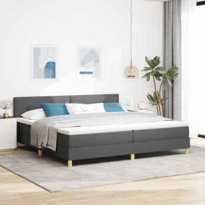 vidaXL Pat boxspring cu saltea Gri &amp;icirc;nchis 200 x 200 cm țesătură 3338945 foto