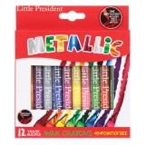 Set Creioane Cerate Subțiri Little President, 12 Bucăți, Culori Metalizate, Multicolor