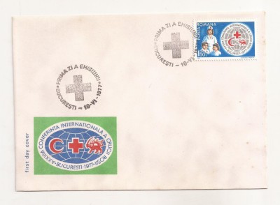 P3 Plic FDC-Prima zi a emisiunii-Conferinta Int. a Crucii Rosii, necirculat 1977 foto