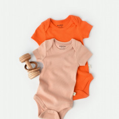 Set 2 body-uri bebe unisex din bumbac organic si modal - Rodie/Piersica, BabyCosy (Marime: 3-6 Luni)