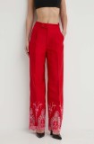 Never Fully Dressed pantaloni femei, culoarea rosu, drept, high waist