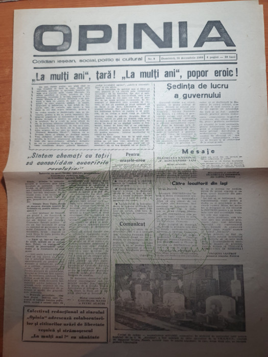 ziarul opinia 31 decembrie 1989-revolutia romana,la multi ani popor eroic