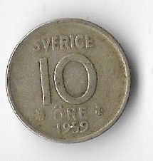 Moneda 10 ore 1959 - Suedia, 1,44 g argint 0,400 foto