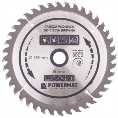 Disc circular pentru lemn 185x20mm cu 40 dinti TDD, Powermat foto