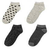 șosete Femei, Set 4 Perechi, Imprimeu Inimi Dungi Animal Print, Multicolor, Scurte