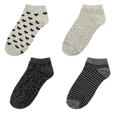 șosete Femei, Set 4 Perechi, Imprimeu Inimi Dungi Animal Print, Multicolor, Scurte foto