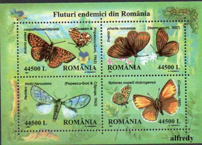 ROMANIA 2002, Fluturi endemici, Fauna, MNH foto