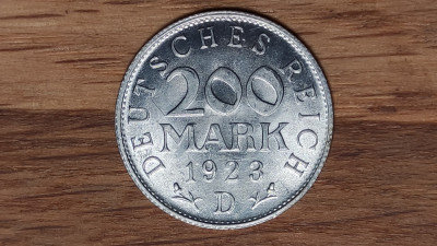 Germania - moneda de colectie istorica - 200 mark 1923 D - aluminiu - UNC ! foto