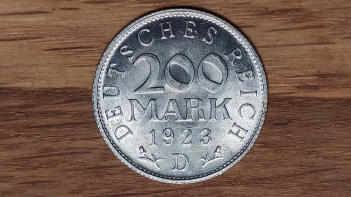 Germania - moneda de colectie istorica - 200 mark 1923 D - aluminiu - UNC !