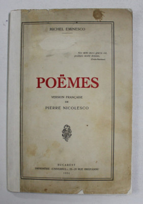 POEMES de MICHEL EMINESCO - VERSION FRANCAISE DE PIERRE NICOLESCO (1931) foto