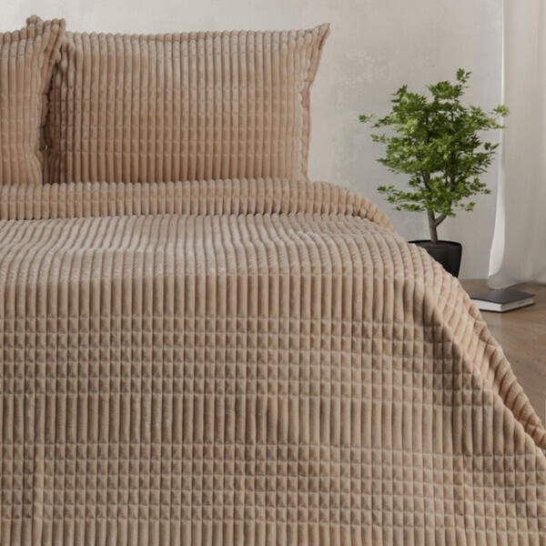 Cuvertură de Lux Merinos, 230&times;240 cm + 2 fețe de pernă 50&times;70 cm, Uni, Bej