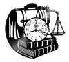 Ceas de perete decorativ disc vinil, model avocat justitie, Balanta Dreptatii, Carti Drept, cadran alb, negru, 30 cm