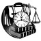 Ceas de perete decorativ realizat din disc de vinil, Model Avocat si Justitie, Balanta Dreptatii, Carti de Drept Law, Cadran Alb, Negru, 30 cm