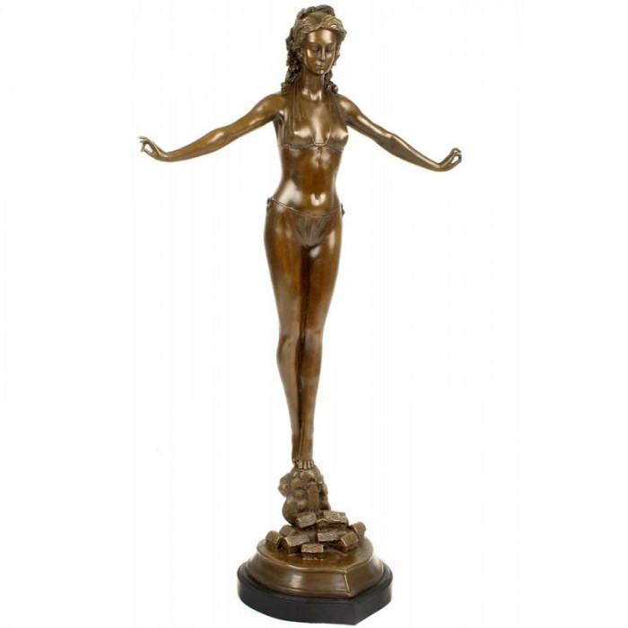 Doamna in bikini- statueta din bronz pe soclu din marmura BR-163