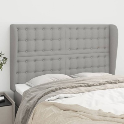 vidaXL Tăblie de pat cu aripioare gri deschis 147x23x118/128 cm textil 3118388 foto