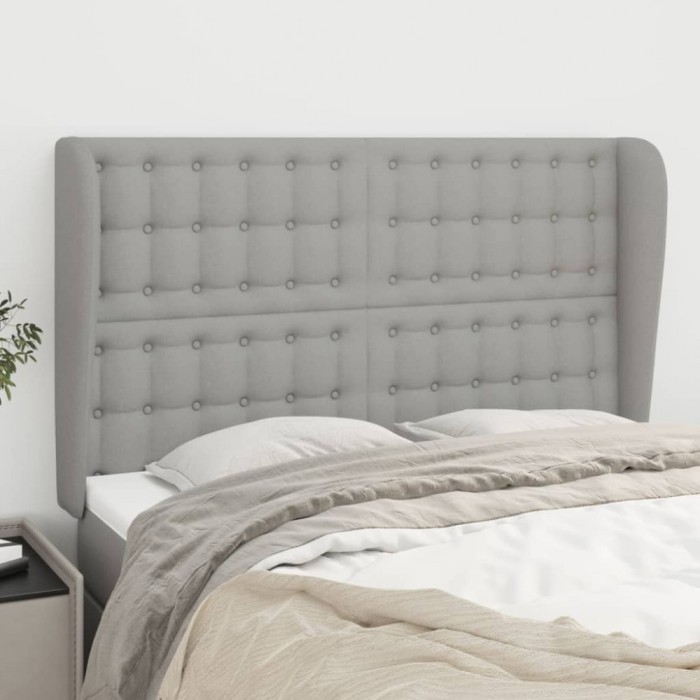 vidaXL Tăblie de pat cu aripioare gri deschis 147x23x118/128 cm textil 3118388