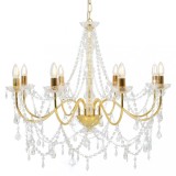 Candelabru cu mărgele, auriu, 8 becuri E14