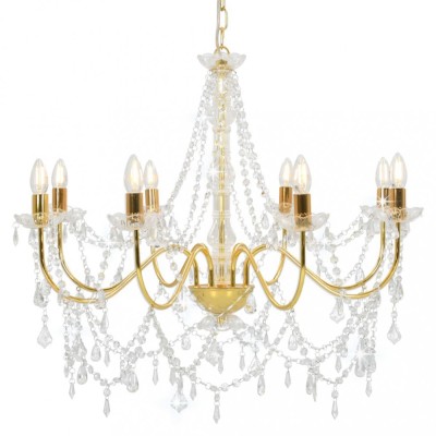 Candelabru cu mărgele, auriu, 8 becuri E14 foto