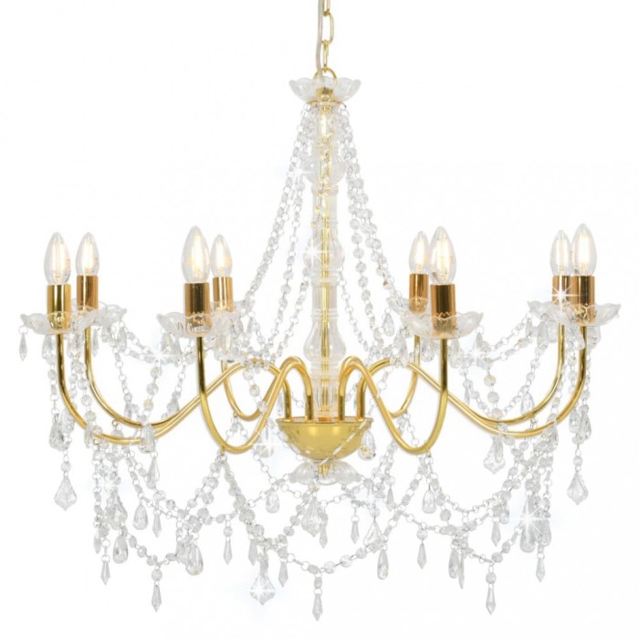 Candelabru cu mărgele, auriu, 8 becuri E14