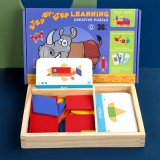 Joc Educativ Magnetic Tangram Lemn, Avansat, Carti Engleza, De la 3 Ani, Stimuleaza Creativitatea
