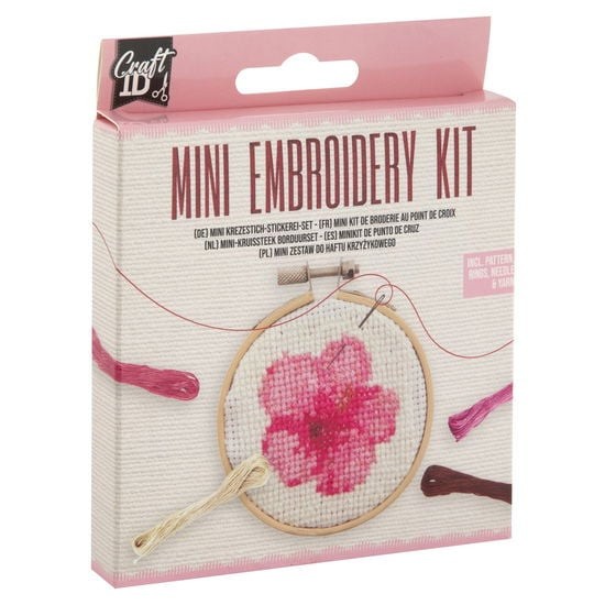 Mini set creativ DIY de brodat, floare roz