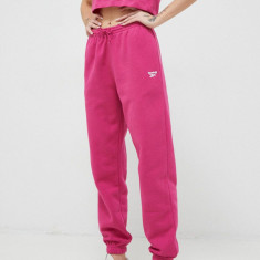 Reebok pantaloni de trening culoarea roz, neted