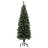 HOMCOM Brad de Crăciun &Icirc;nzăpezit &Icirc;nalt cu 395 Crengi, Brad Artificial de Crăciun cu Conuri și Bază, &Oslash;54 x 150 cm, Verde | Aosom Romania