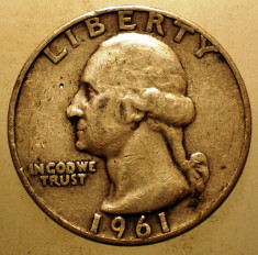 C.199 USA SUA WASHINGTON QUARTER DOLLAR 1961 D ARGINT foto