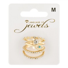 Set Inele Femei, Language of Jewels, Auriu, 3 Buca?i, Strass Ochi Bleu foto