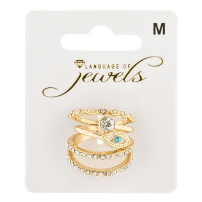 Set Inele Femei, Language of Jewels, Auriu, 3 Bucăți, Strass Ochi Bleu foto