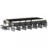 Set mobilier de gradina cu perne, 17 piese, negru, poliratan