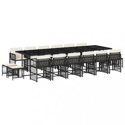 Set mobilier de gradina cu perne, 17 piese, negru, poliratan foto