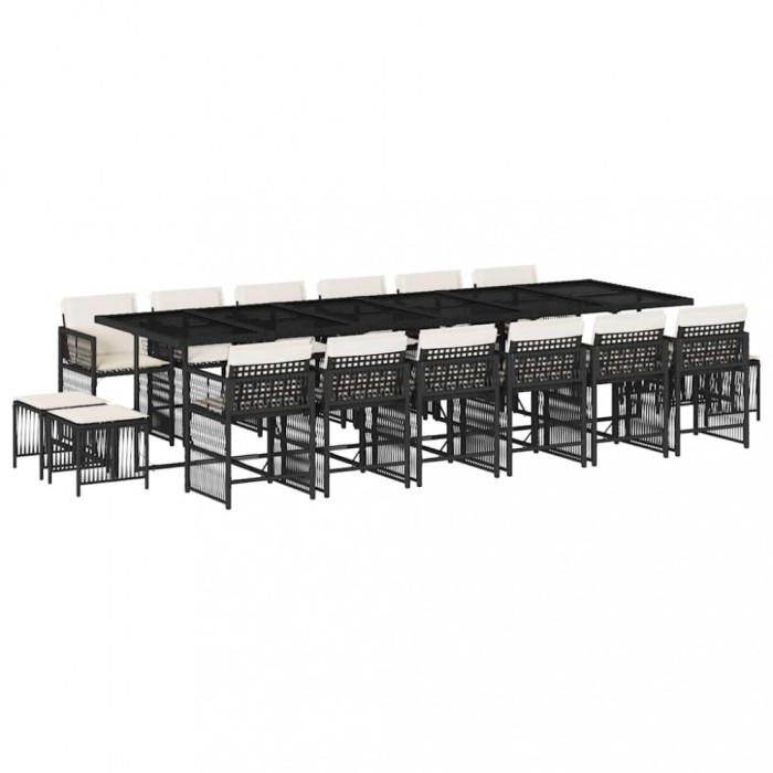 Set mobilier de gradina cu perne, 17 piese, negru, poliratan
